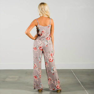 Plus Size Casual Loose Fit Floral Print Cami Beach Jumpsuit #Jumpsuit #Grey SA-BLL55231-5 Women's Clothes and Jumpsuits & Rompers by Sexy Affordable Clothing