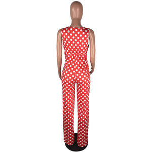 Polka V-neck Jumpsuit #V-Neck #Wide Leg #Polka SA-BLL55578 Women's Clothes and Jumpsuits & Rompers by Sexy Affordable Clothing