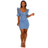 Sexy Blue Denim Ruffles Bodycon A-Line Dress #Ruffles #Denim #A-Line