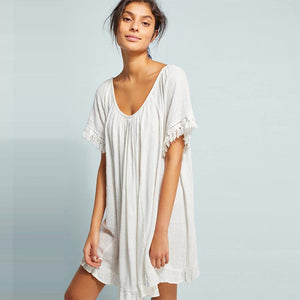 Natalie Martin Marina Cover-Up Dress #White #Tasseled SA-BLL38563 Sexy Swimwear and Cover-Ups & Beach Dresses by Sexy Affordable Clothing
