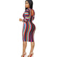 Colorful Striped Stand CollarMid Dress #Long Sleeve #Striped #Print SA-BLL36264 Fashion Dresses and Midi Dress by Sexy Affordable Clothing