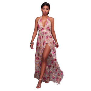 Fanika V Neck Nude Embroidered Romper Maxi Dress #Maxi Dress #Jumpsuits #Nude SA-BLL51423-1 Women's Clothes and Jumpsuits & Rompers by Sexy Affordable Clothing