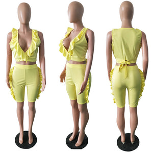 Sleeveless Solid Flounced Casual Suit #Sleeveless #Two Piece #Flounced SA-BLL282638-1 Sexy Clubwear and Pant Sets by Sexy Affordable Clothing