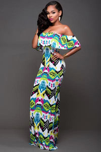 Ambrosia Lime Multi-Color Off-The-Shoulder Maxi Dress  SA-BLL51333 Fashion Dresses and Maxi Dresses by Sexy Affordable Clothing