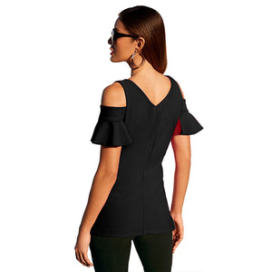 Cut-Out Shoulder Plain Blouse with Ruffle Cuffs #Ruffle #Cut-Out SA-BLL413-1 Women's Clothes and Blouses & Tops by Sexy Affordable Clothing