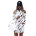 Women's Print Cold Shoulder Long Hoodies Club Dress #White #Hooded