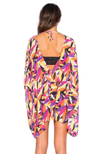 Colorful Leaves Print V Neck Summer Beach Cover-up  SA-BLL38316 Sexy Swimwear and Cover-Ups & Beach Dresses by Sexy Affordable Clothing