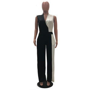 Black Leisure Patchwork One-piece Jumpsuit #Sleeveless #Patchwork SA-BLL55608 Women's Clothes and Jumpsuits & Rompers by Sexy Affordable Clothing
