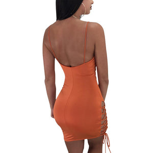 Lace-Up Side Bodycon Mini Dress #Orange SA-BLL27968-2 Fashion Dresses and Mini Dresses by Sexy Affordable Clothing