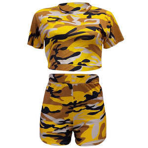 Camo Mix Shorts Set (Yellow) #Two Piece #Camo SA-BLL282600-2 Sexy Clubwear and Pant Sets by Sexy Affordable Clothing