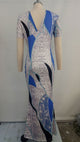 Blue Nude Snake Print V Neck Maxi Dress #V Neck #Print SA-BLL51438-1 Fashion Dresses and Maxi Dresses by Sexy Affordable Clothing