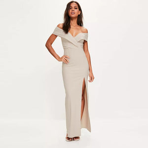 Grey Bardot Frill Maxi Dress #Maxi Dress #Grey #Evening Dress SA-BLL5046 Fashion Dresses and Evening Dress by Sexy Affordable Clothing