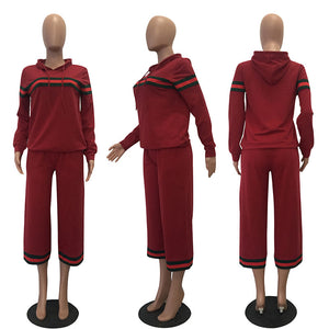 Leisure Hooded Collar Patchwork Red Cotton Two-piece Pants Set #Tracksuit #Two Piece #Hooded SA-BLL28017-3 Sexy Clubwear and Pant Sets by Sexy Affordable Clothing