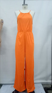 Adjustable Halter Long Jumpsuit #Orange #Halter #Straps SA-BLL55497-2 Women's Clothes and Jumpsuits & Rompers by Sexy Affordable Clothing