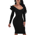 V Neck Ruffle Sleeve Cocktail Dress #Black #V Neck #Long Sleeve #Ruffle