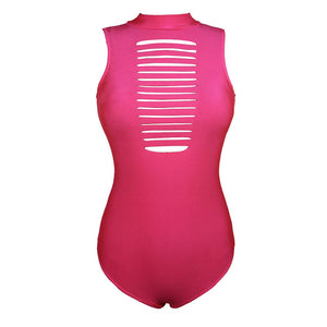 High Neck Sleeveless Hollow Bathing Suit #Pink SA-BLL32609-2 Sexy Swimwear and Bikini Swimwear by Sexy Affordable Clothing