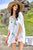 Sheer White Swimsuit Coverup with Multicolor Floral V Neckline  SA-BLL38361 Sexy Swimwear and Cover-Ups & Beach Dresses by Sexy Affordable Clothing