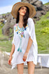 Sheer White Swimsuit Coverup with Multicolor Floral V Neckline
