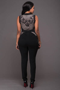 Chyna Black Nude Lace Accent Jumpsuit  SA-BLL55269 Women's Clothes and Jumpsuits & Rompers by Sexy Affordable Clothing