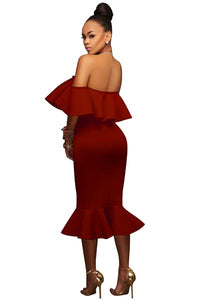 Off-The-Shoulder Ponti Midi Dress  SA-BLL36150-2 Fashion Dresses and Midi Dress by Sexy Affordable Clothing