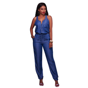 Leanne Blue Chambray Front Zipper Jumpsuit #Jumpsuit #Blue SA-BLL55351 Women's Clothes and Jumpsuits & Rompers by Sexy Affordable Clothing