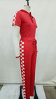 Hooded Sport Racing Plaid Two Piece Set #Red #Short Sleeve #Two Piece #Hooded SA-BLL282440-2 Sexy Clubwear and Pant Sets by Sexy Affordable Clothing