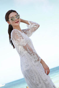 White Long Sleeve O-Neck See Through Sexy Lace Embroidered Beach  SA-BLL38242 Sexy Swimwear and Cover-Ups & Beach Dresses by Sexy Affordable Clothing