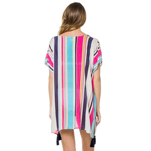 Colorful Striped Chiffon Cover Tunic #Striped #Chiffon #Tunic SA-BLL38549 Sexy Swimwear and Cover-Ups & Beach Dresses by Sexy Affordable Clothing