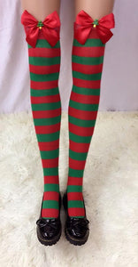 Striped Stockings With Red Bows and Christmas Tree #Stocking SA-BLL9058-1 Leg Wear and Stockings and Pantyhose and Stockings by Sexy Affordable Clothing