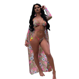 Thong Halter Neck Long Floral Print Beachwear #Printed SA-BLL3186-1 Sexy Lingerie and Bra and Bikini Sets by Sexy Affordable Clothing