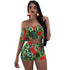 Trendy Dew Shoulder Green Two-pieces Shorts Set #Knitting #Two Piece #Print