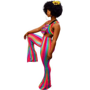 Dew Shoulder Striped Multi Two-piece Pants Set #Sleeveless #Two Piece #Striped SA-BLL282733-1 Sexy Clubwear and Pant Sets by Sexy Affordable Clothing