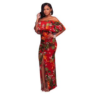 Francoise Red Multi-Color Floral Print Off-The-Shoulder Maxi Dress #Maxi Dress #Red SA-BLL5023-2 Fashion Dresses and Maxi Dresses by Sexy Affordable Clothing