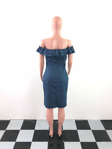 Off-The-Shoulder Ruffles Denim Dress #Ruffles #Denim #Off The Shoulder SA-BLL36062 Fashion Dresses and Midi Dress by Sexy Affordable Clothing