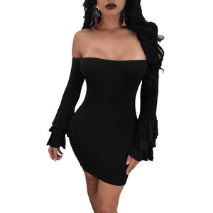 Black Off the Shoulder Ruffle Sleeve Mini Dress #Bodycon Dress #Mini Dress #Black SA-BLL2113-1 Fashion Dresses and Bodycon Dresses by Sexy Affordable Clothing