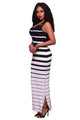 Black & White Stripe Fitted long Dress with Snaps Side Split  SA-BLL51389 Fashion Dresses and Maxi Dresses by Sexy Affordable Clothing