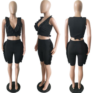 Sleeveless Solid Flounced Casual Suit #Black #Sleeveless #Two Piece #Flounced SA-BLL282638-2 Sexy Clubwear and Pant Sets by Sexy Affordable Clothing