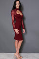 The Case of Lace Dress - Burgundy #Long Sleeve SA-BLL36140-2 Fashion Dresses and Midi Dress by Sexy Affordable Clothing