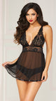 Evening Romance Lace And Mesh Babydoll Set #Black #Babydoll SA-BLL2130-1 Sexy Lingerie and Babydoll by Sexy Affordable Clothing