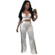 Sexy Women Double-breaste Sleeveless Crop Top And High Slit Pants #Sleeveless #Two Piece #Crop #Double-Breaste SA-BLL282467-2 Sexy Clubwear and Pant Sets by Sexy Affordable Clothing