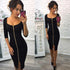 Solid Color Zipper Half Sleeve Knee-Length Bodycon Dress #Mini Dress #Black