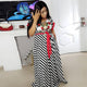 African Striped Embroidery Roses O-Neck Long Dress #Short Sleeves #Striped #Flower SA-BLL51481 Fashion Dresses and Maxi Dresses by Sexy Affordable Clothing