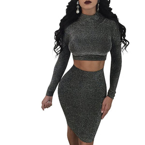 Wanda Black Shimmer Two Piece Set #Grey #Skirt Set SA-BLL2086 Sexy Clubwear and Skirt Sets by Sexy Affordable Clothing