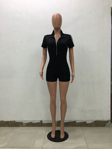 Zipper Slimming Short Jumpsuit #Zipper #Collared Neck SA-BLL55469-1 Women's Clothes and Jumpsuits & Rompers by Sexy Affordable Clothing