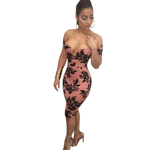 Printed V Bandeau Strapless Bodycon Dress  SA-BLL36096 Fashion Dresses and Midi Dress by Sexy Affordable Clothing