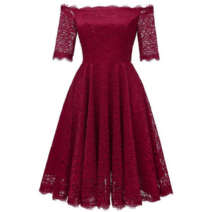 Off Shoulder Lace A-Line Dress With Half Sleeves #Lace #Red #Off Shoulder #A-Line #Half Sleeves SA-BLL36133-2 Fashion Dresses and Midi Dress by Sexy Affordable Clothing