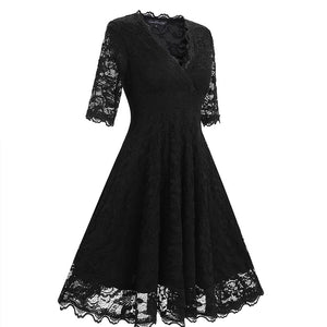 3/4 Sleeve Lace-stitching Evening Dress #Black #Swing Dress SA-BLL36020-1 Fashion Dresses and Skater & Vintage Dresses by Sexy Affordable Clothing