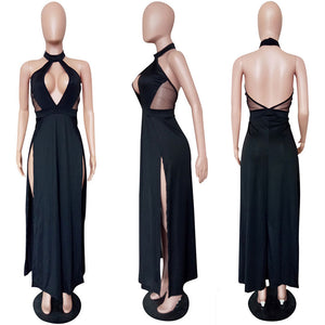 Black Plunge Neck High Waist Slit Maxi Dress #Black #Split #Plunge Neck SA-BLL51459 Sexy Lingerie and Gowns & Long Dresses by Sexy Affordable Clothing