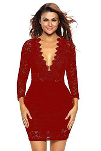 Women's Hollow Out Lace V Neck Clubwear Mini Dress by Roswear, Color - Royal Blue