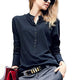 Women's Long Sleeves V-Neck Button Closure Casual Solid Shirt